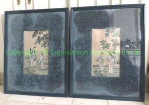 lot 531 image: Asian framed and matted silk embroidered textile panel art, pair, 18 x 23 each
