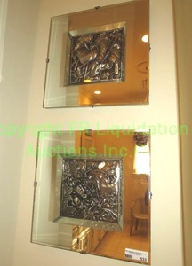 lot 533 image: Metal floral inset panel art with mirror frame, pair, 16 x 16 each