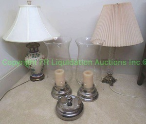 lot 513 image: Table lamps, large candle holders and lidded trinket dish
