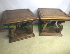 lot 510 image: Plain sliced oak wood end tables, 20 x 20 x 16 each