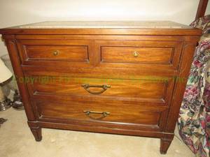 lot 508 image: Vintage White fine furniture walnut wood and inset marble top night stand, 35.5 x 19 x 30, matches lot 479