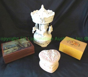 lot 502 image: Deichert music box made in Western Germany, MS music box made in Italy and a soapstone music box plus