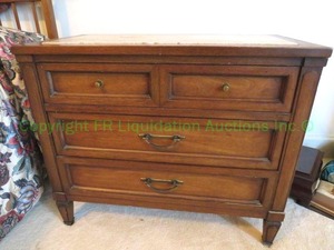 lot 479 image: Vintage White fine furniture walnut wood and inset marble top night stand, 35.5 x 19 x 30, matches lot 508