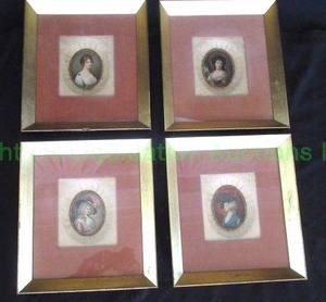 lot 697 image: Napoleonic era (1755-1831) English shadow boxed Ivory mosaic frames with hand painted medallions by Gainsborough, Set4, 10 x 11
