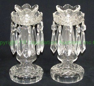 lot 744 image: Signed Waterford crystal candelabra prism lusters w bobches, Pair