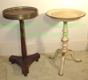 lot 771 image: Vintage Danby and French provincial style pedestal accent tables, one with pierced gallery
