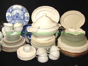 lot 738 image: Assorted dishes, collectible plates, chargers as shown. Includes covered tureen, Bavaria, Johnson Bros, Greek plus