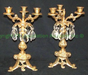 lot 767 image: Gilded brass and crystal embellished girandole candelabra set, PAIR