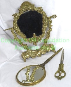 lot 806 image: Rococo style standing dresser mirror, Julius Hammesfahr Solingen sold by Marshall Fields vintage scissors, handled Italian mirror