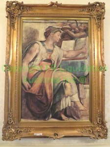 lot 403 image: Gold gilt framed Ruben style Italian Renaissance embossed print on canvas, 47 x 35