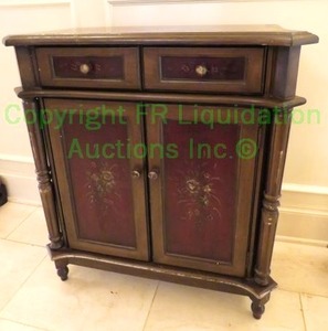 lot 732 image: Contemporary storage cabinet with drawer and painted door panels, 30 x 14 x 33