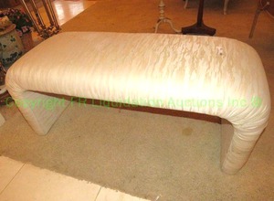 lot 733 image: Silk damasked covered U-form upholstered armless bench , 44 x 18 x 18