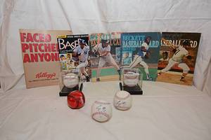 lot 112 image: Signed Base Balls by Mitch Moreland, Retro Baseball Magazines