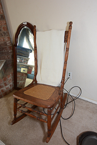 lot 151 image: Retro Mirror and Retro Wooden Rocking Chair