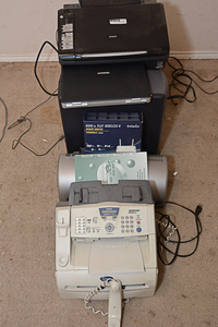 lot 181 image: Compaq Laptop, EnGenius Gigabit Router, Brother Intellifax 2920, Epson Printer, Dell Desktop, Gateway Desktop, Monitor