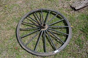 lot 40 image: 41 Diameter Vintage Wooden Wagon Wheel