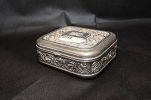 lot 27 image: Vintage Ornate Heavy Jewlery Box with Red Velvet on the Inside