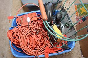 lot 8 image: Ryobi Sawzall, Extension Cords, and Other Assorted Tools