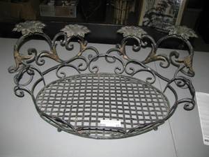lot 27 image: Wrought Iron tray, candelabras, and lantern