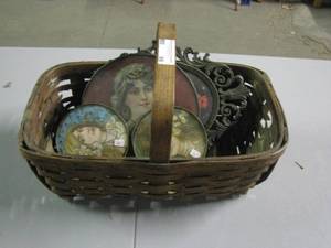 lot 66 image: Antique Colorized Muse Portraits &amp Floral