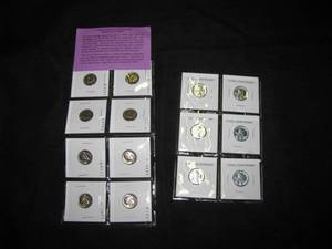lot 100 image: 8 Uncirculated Roosevelt Dimes, 6 Steel War Cents P-D-F