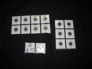 lot 101 image: 8 Old Jefferson Nickels, 6 Wheat Pennies, 6 Steel War Cents D-F-S