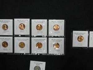 lot 109 image: 8 Brilliant Uncirculated Lincoln Cents, 2 Brilliant Uncirculated Wheat Cents, Old Jefferson Nickel