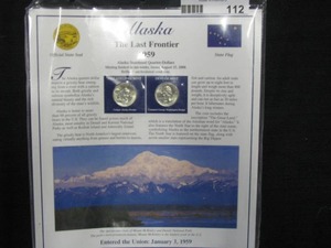 lot 112 image: Alaska Last Frontier Statehood Quarters in Informative Display