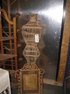 lot 123 image: Vintage Wicker dress form and curled reed picture frame