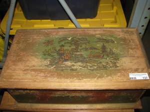lot 137 image: Weathered Asian looking trunk w tray&nbsp