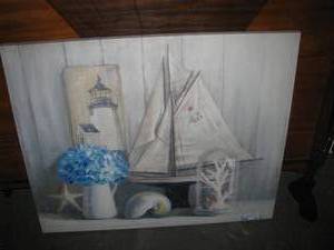 lot 150 image: Lrg. Framed Nautical Print &amp Model Ship&nbsp