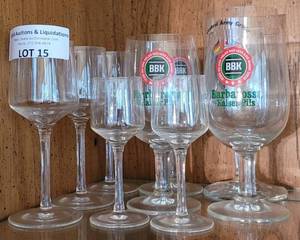 lot 15 image: LOT OF WINE GLASSES IN STYLES SHOWN.
