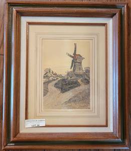 lot 38 image: FRAMED VINTAGE 1940S THE WINDMILL PICTURE AS SHOWN.