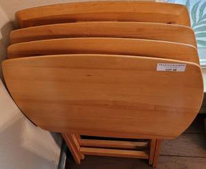 lot 48 image: LOT OF 4 WOODEN TV DINNER TRAYS IN STYLE, COLOR, AND CONDITION SHOWN. YOUR BID X 4