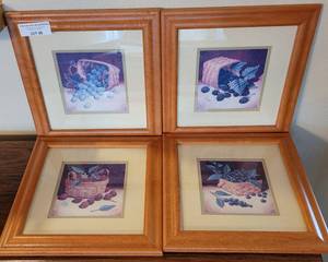 lot 49 image: LOT OF 4 LONGABERGER BASKETS FRAMED PRINTS IN STYLES, COLORS, AND CONDITION SHOWN. YOUR BID X 4)