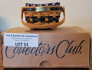 lot 51 image: LONGABERGER COLLECTORS CLUB J. W. COLLECTION MINIATURE 2001-2002 EDITION BERRY BASKET IN STYLE, COLOR, AND CONDITION SHOWN.