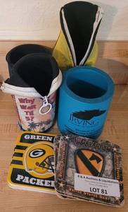 lot 81 image: COASTERS AND KOOZIES AS SHOWN.