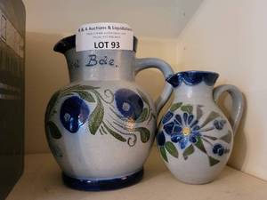 lot 93 image: VINTAGE CERAMIC DECOR PITCHERS IN STYLE, COLOR, AND CONDITION SHOWN.