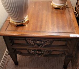 lot 114 image: VINTAGE WOODEN END  ACCENT TABLE IN STYLE, COLOR, AND CONDITION SHOWN.