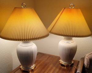 lot 116 image: LOT OF 2 LAMPS WITH SHADES IN STYLE, COLOR, AND CONDITION SHOWN. YOUR BID X 2