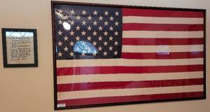 lot 131 image: LARGE FRAMED VINTAGE U.S. FLAG AND MORE AS SHOWN.