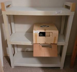lot 152 image: 3-TIER PLASTIC SHELF AS SHOWN. CONTENTS NOT INCLUDED