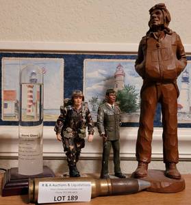 lot 189 image: MILITARY THEMED FIGURINES AND MORE AS SHOWN.