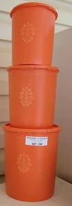 lot 250 image: VINTAGE SET OF 3 TUPPERWARE CANISTERS IN STYLE, COLOR, AND CONDITION SHOWN.