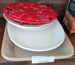 lot 274 image: DISHES, TRIVET, AS SHOWN.