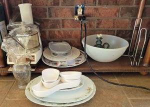 lot 276 image: DISHES, FOOD PROCESSOR AND MORE AS SHOWN.