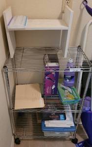 lot 280 image: 3-TIER METRO STYLE RACK AND SMALL WHITE SHELF. OTHER CONTENTS NOT INCLUDED