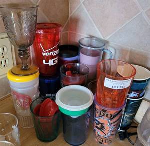 lot 291 image: PLASTIC CUPS, MUGS AS SHOWN.