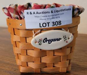 lot 308 image: LONGABERGER COLLECTORS CLUB 2000 EDITION OREGANO BASKET IN STYLE, COLOR, AND CONDITION SHOWN.