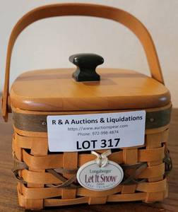 lot 317 image: LONGABERGER 2000 EDITION TREE TRIMMING COLLECTION LET IT SNOW BASKET AND TIE ON IN STYLE, COLOR, AND CONDITION SHOWN.